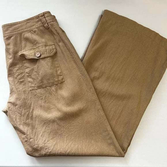 Le Chateau Linen Pants Wide Leg Palazzo Flowy Nautical Neutral Tan Size 6 - Picture 14 of 16